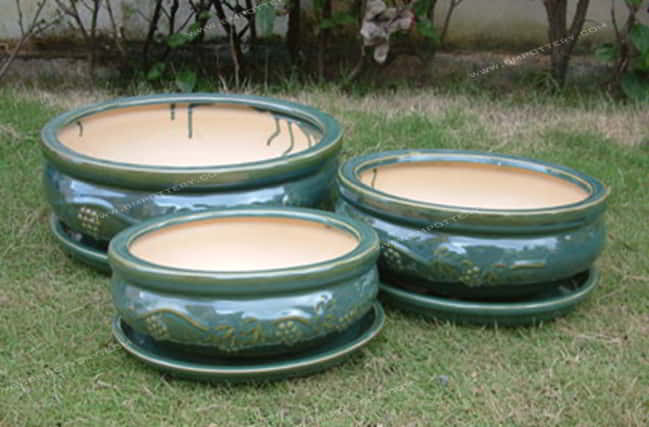 Bonsai Pots-CE-958-D35-DGREEN-SET-3